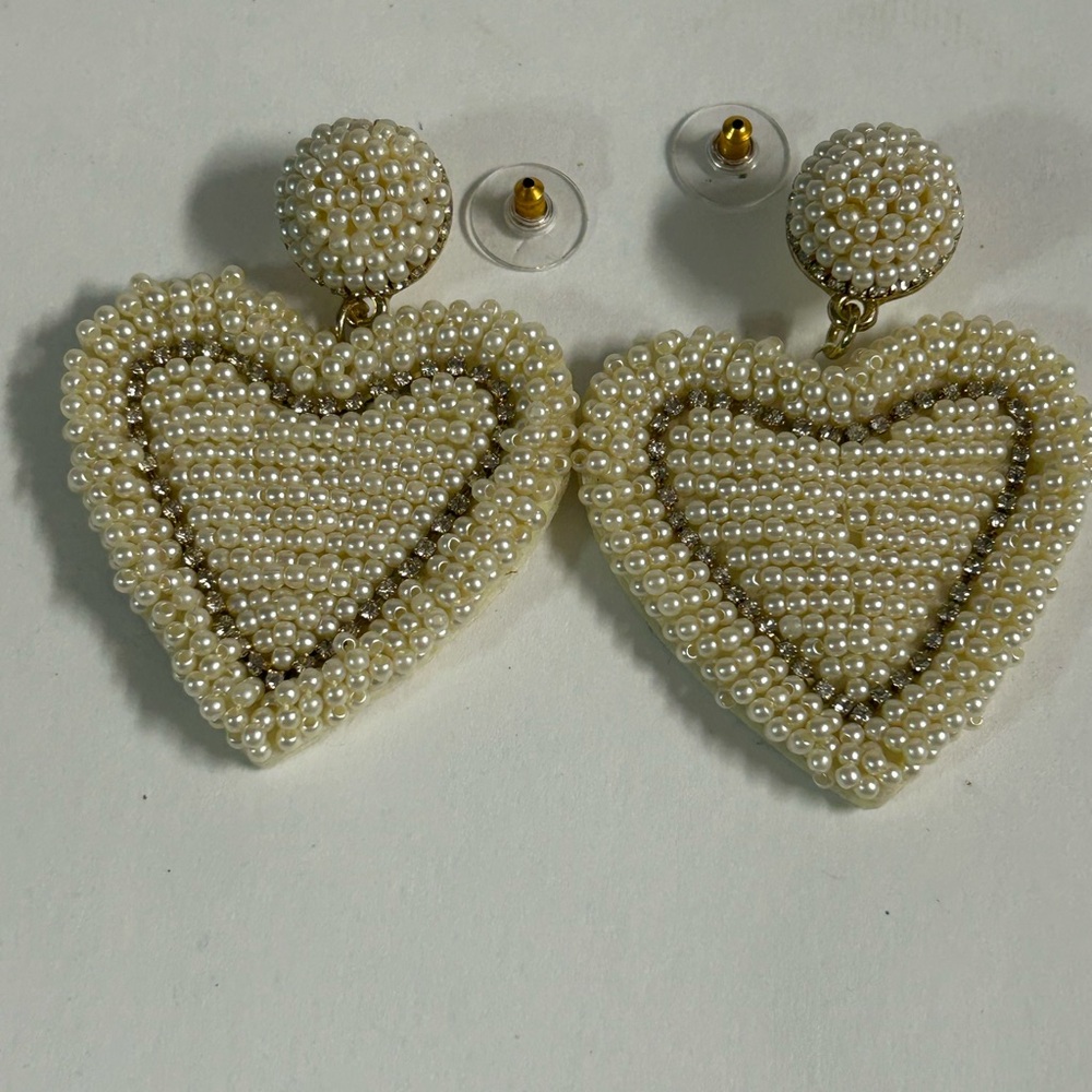 J Crew Heart Shaped Beaded Earrings